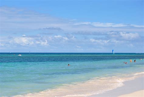 people are swimming in the ocean on a sunny day