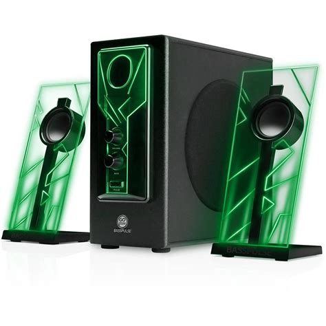 GOgroove BassPULSE Computer Speakers Stereo Sound System with Green LED ...