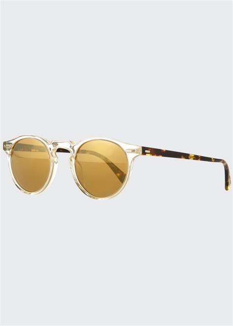 Oliver Peoples Gregory Peck Round Plastic Sunglasses, Clear/Tortoise ...