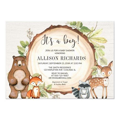 It's a boy rustic woodland animals baby shower invitation | Zazzle.com ...