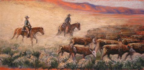 Cattle Drive Drawing by Barbara Lightner