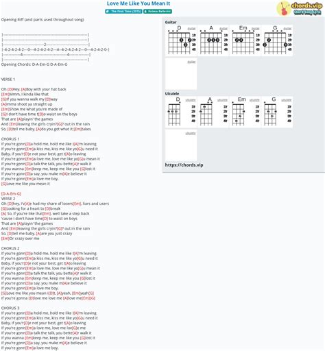 Chord: Love Me Like You Mean It - tab, song lyric, sheet, guitar, ukulele | chords.vip