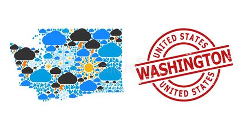 Climate Pattern Map of Washington State and Textured Stamp Stock Vector ...