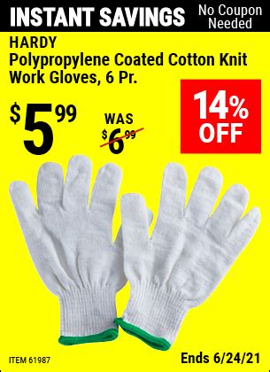 HARDY Polypropylene Coated Cotton Knit Work Gloves 6 Pr. for $5.99 in 2021 | Work gloves, Harbor ...