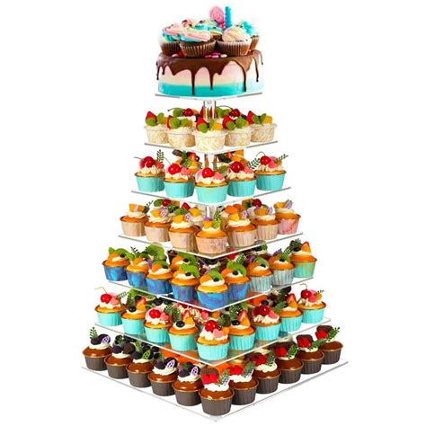 BLBYHO 7 Tier Cupcake Stand for 100 Cupcakes, Cake and Cupcake Combo ...