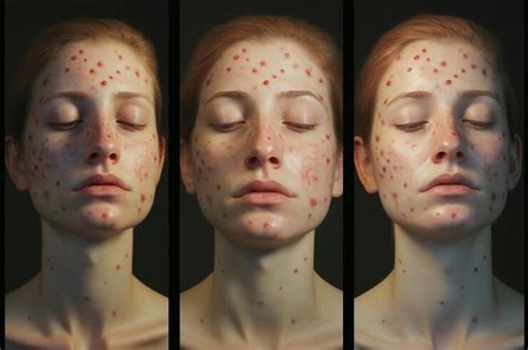 Premium AI Image | a series of images of a woman's face with red spots on the face.