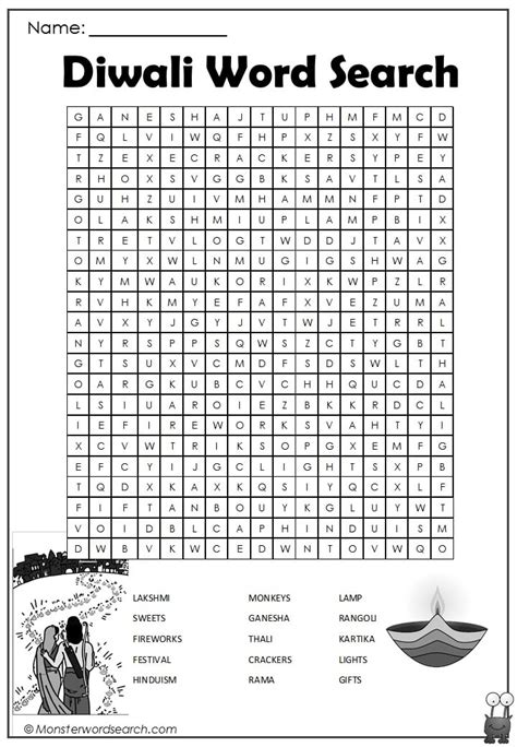 Diwali Word Search- Monster Word Search