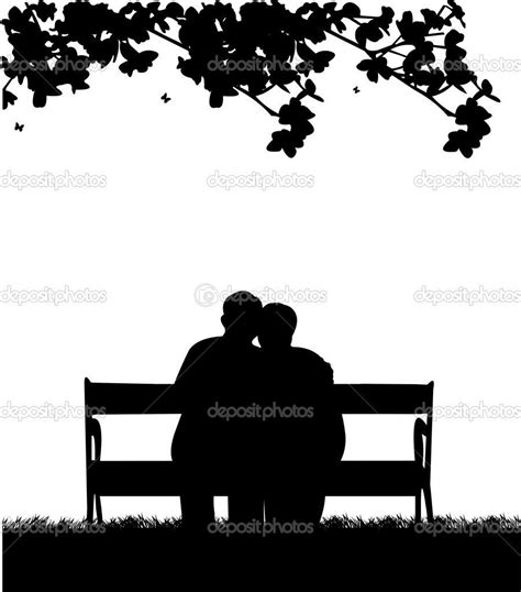 Lovely retired elderly couple sitting on bench in garden or yard ... | Silhouette art, Couple ...