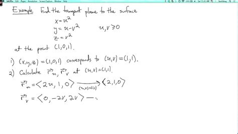 Multivariable calculus 4.5.3: The tangent plane to a parametrized surface (old version) - YouTube