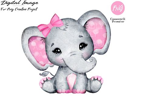 Pink girl elephant png clip art | Decorative Illustrations ~ Creative Market