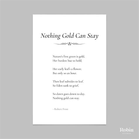 Poetry Print Gift Home Decor Print Poem Wall Art Nothing Gold Can Stay ...