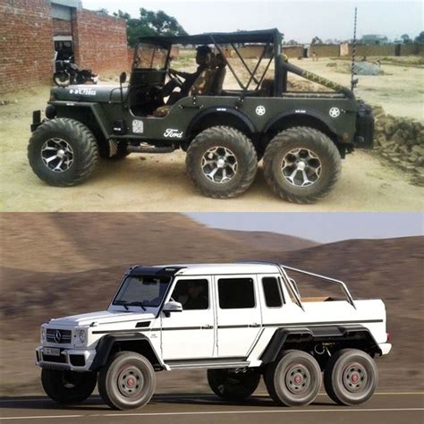 A modified version of Willys Jeep now converted into a 6x6 in India