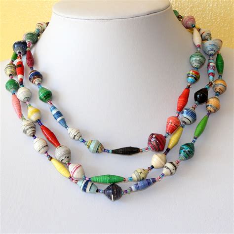 Multi Color Paper Beads Necklace. Extra Long by MapenziGems