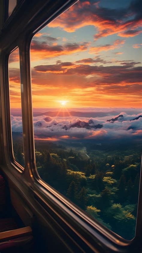 A View of a Sunset from a Train Window.Window View from Train Window . Stock Illustration ...