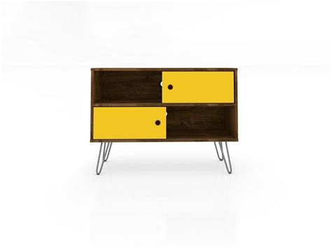 Baxter Mid-Century- Modern 35.43" Tv Stand With 4 Shelves In Rustic Brown And Yellow - ASY Furniture