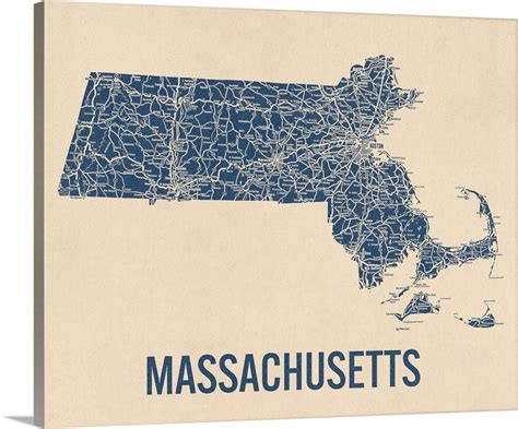 Vintage Massachusetts Road Map 1 Wall Art, Canvas Prints, Framed Prints ...