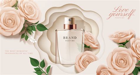 Elegant perfume ads with paper beige roses decorations in 3d ...