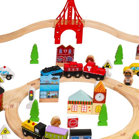 100PCS Wooden Train Set Learning Toy Kids Children Rail Lifter Fun Road ...