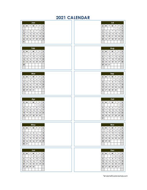 2021 Blank Yearly Calendar Template Vertical Design - Free Printable ...