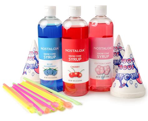 Nostalgia SCK3 Premium Snow Cone Syrup Party Kit with Blue Raspberry, Cherry, Cotton Candy ...