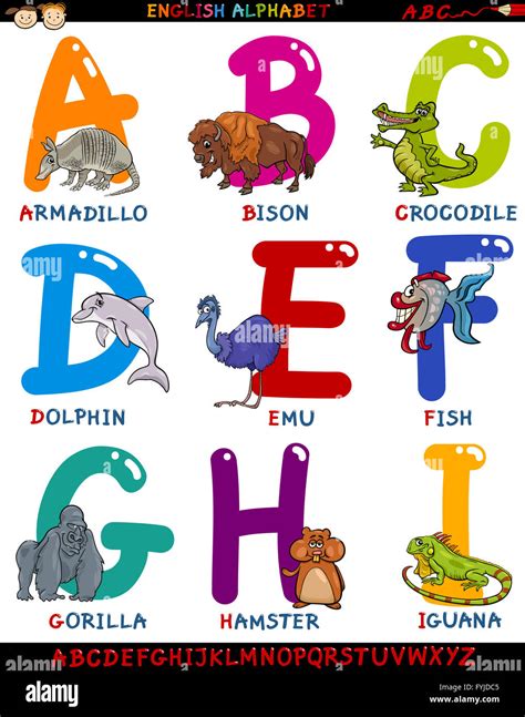 cartoon english alphabet with animals Stock Photo - Alamy