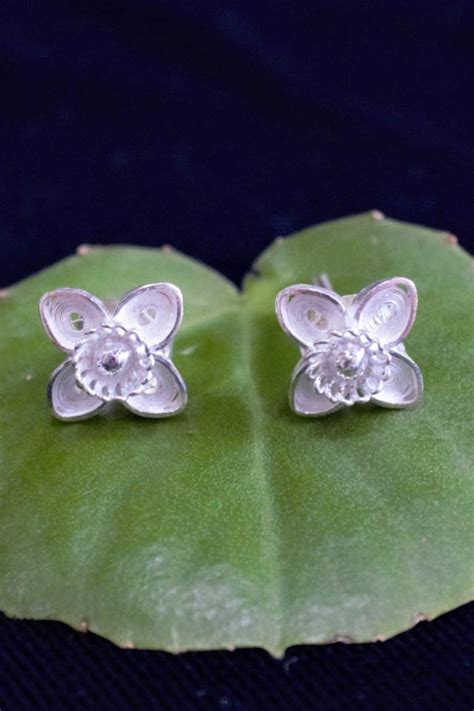 Silver Filigree Periwinkle Stud Earrings