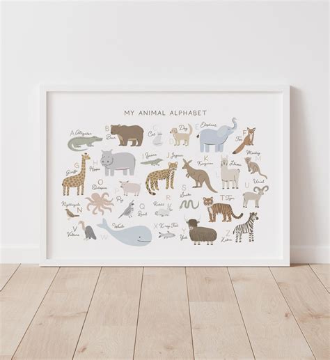 Animal Alphabet Poster, PRINTABLE Nursery Wall Art, Educational ABC Poster, Kids Room Decor ...