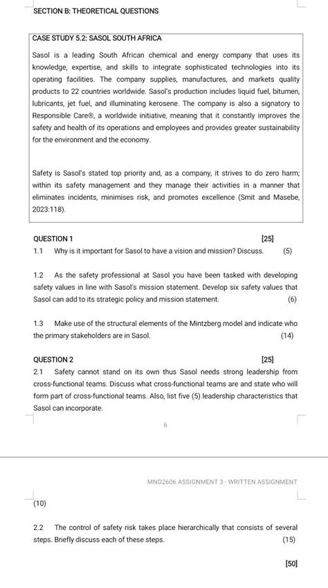 Solved CASE STUDY 5.2: SASOL SOUTH AFRICA Sasol is a leading | Chegg.com