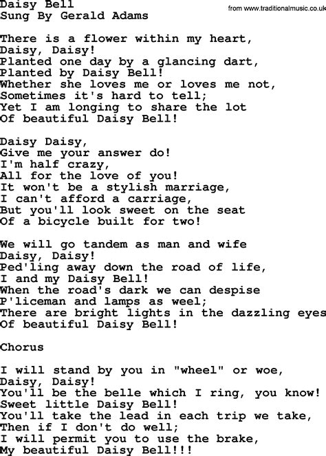 World War One(WW1)Era Song Lyrics for: Daisy Bell