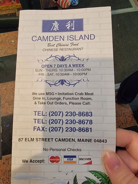 Menu at Camden Island restaurant, Camden