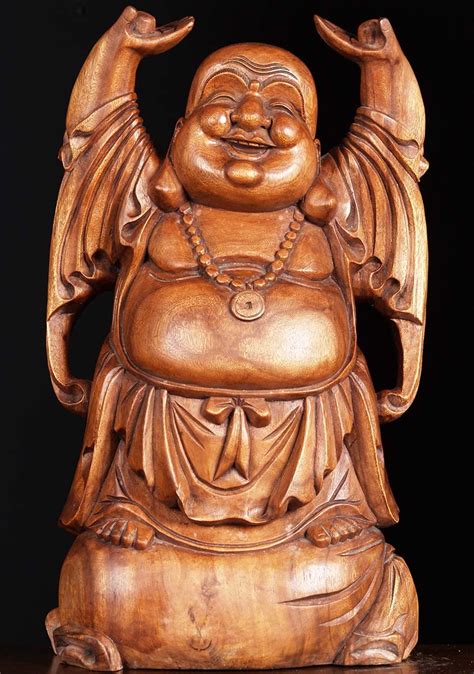 SOLD Wood Hotei Buddha Statue 24" (#2bw7e): Hindu Gods & Buddha Statues