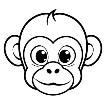 Cartoon Drawn Monkey Face Coloring Page Outline Sketch Drawing Vector ...