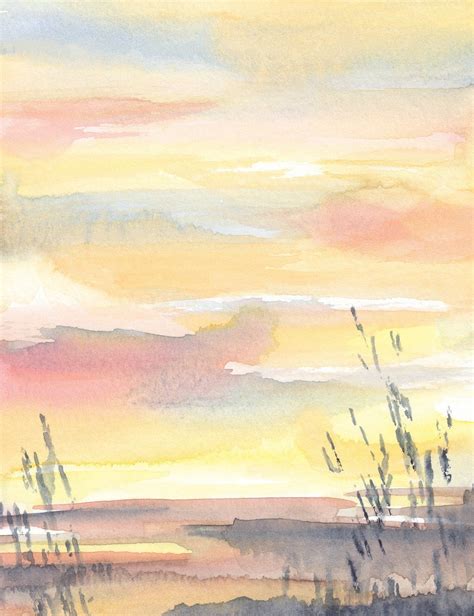 Abstract Sunset Watercolor Landscape Art Print / Sunrise Wall | Etsy | Watercolor sunset ...