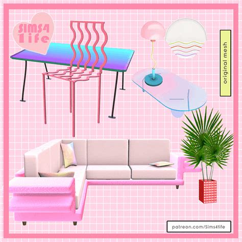 SIMS41ife - Vaporwave Livingroom Set includes 8 items: sofa,...