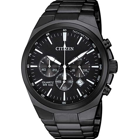 Citizen Men's Black IP Chronograph WR100 Quartz Watch - Watches from ...