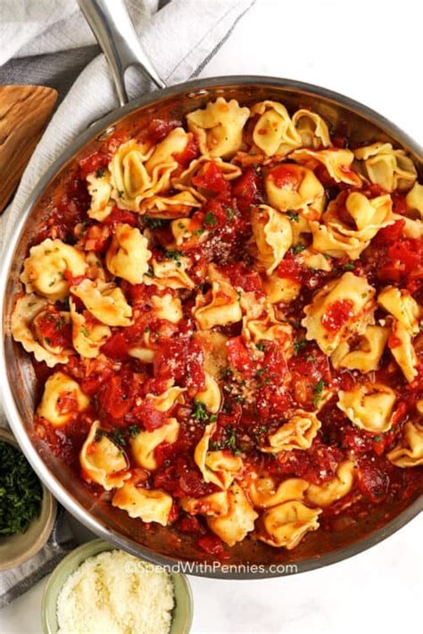 Cheese Tortellini with Quick Tomato Sauce - Spend With Pennies