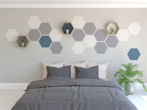 Wall feature painted hexagons on a wall how to paint a hexagon feature wall hexagon shelf ...