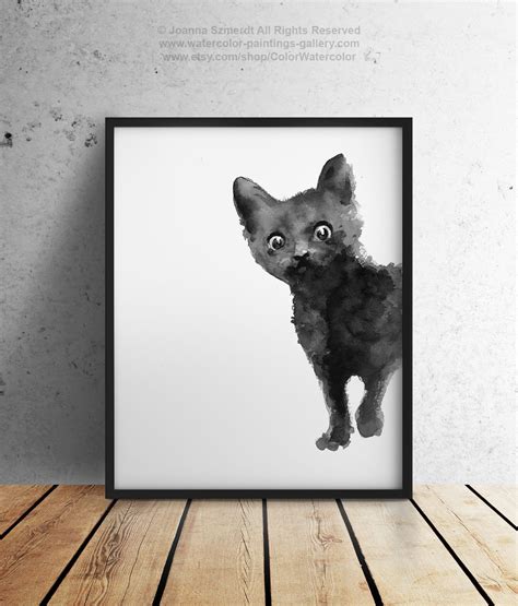 Black Cat Art Print Kitten Giclee Ink Painting Animal