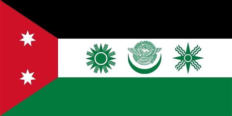Flag of the Kingdom of Iraq with symbols of four of the seven great gods as depicted in imperial ...