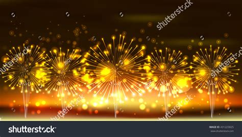 Fireworks Night Sky Landscape Background Stock Vector (Royalty Free ...