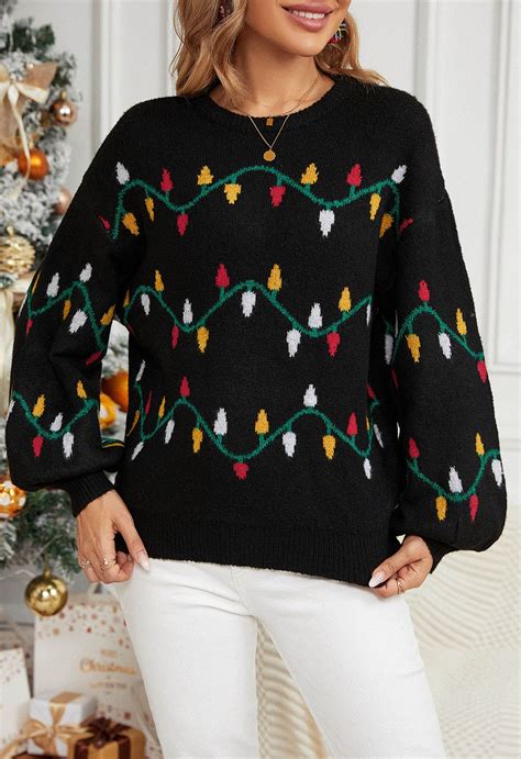 Christmas Colorful Light Pattern Knit Sweater - Retro, Indie and Unique ...