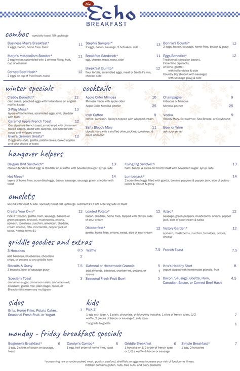 Menu — The Echo Restaurant