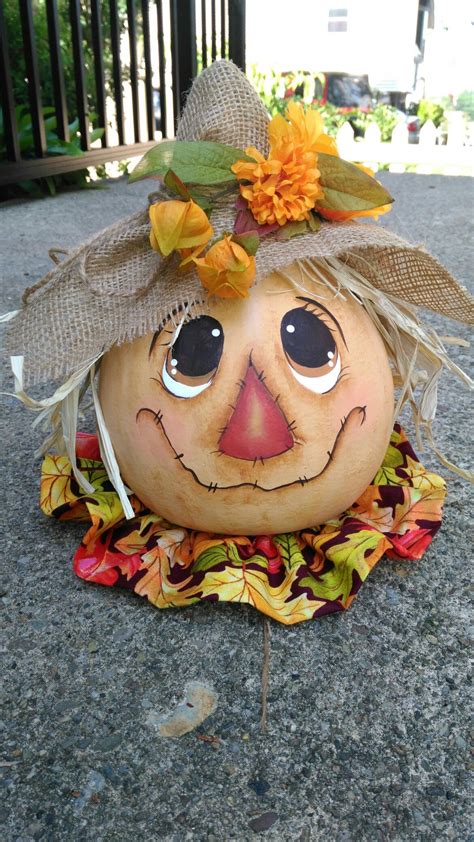 Hand painted scarecrow gourd | Fall halloween crafts, Halloween gourds ...