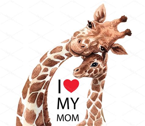 Watercolor Giraffe, Watercolor Mom Giraffe and Baby Drawing for Baby ...