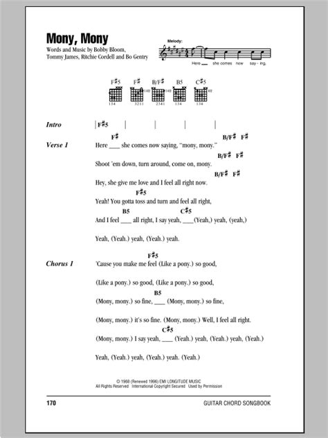 Mony, Mony sheet music by Billy Idol (Lyrics & Chords – 83923)