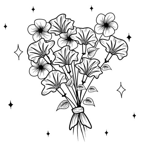 Aesthetic Bouquet Flower Coloring Page, Flower Drawing, Bouquet Drawing, Ring Drawing PNG ...