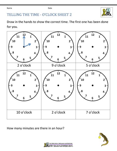 Telling Time Worksheets - O'clock and Half past