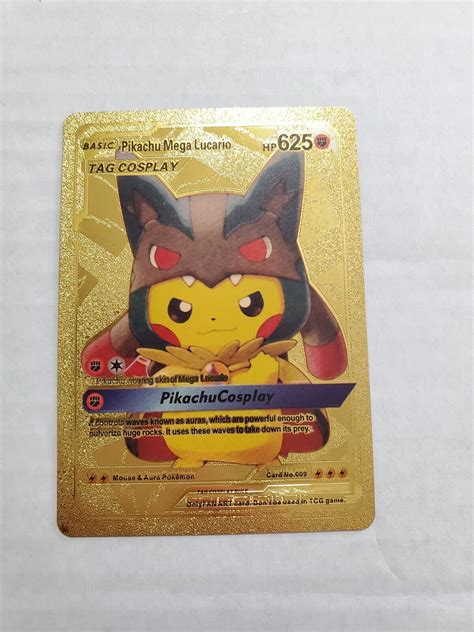 Mavin | Gold Pokemon Card Pikachu Mega Lucario fan art display card