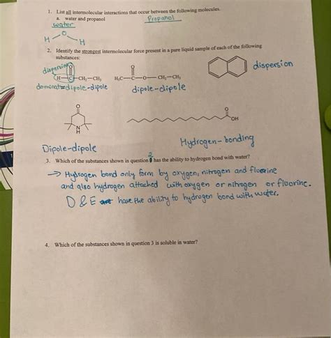 Solved 1. List all intermolecular interactions that occur | Chegg.com