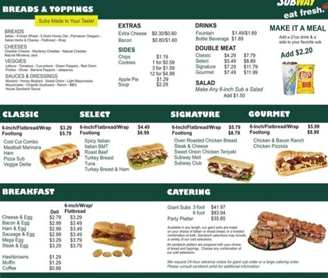 Printable Subway Menu 2023